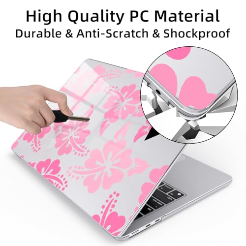 for MacBook Air 13.6 Inch Case M5/M4/M3/M2 2026-2022 Release A3449 A3240 A3113 A2681 Pink Hibiscus Flower Cute Design Crystal Clear Girly Case Laptop Protective Hard Shell Cover - color: Hibiscus Flower