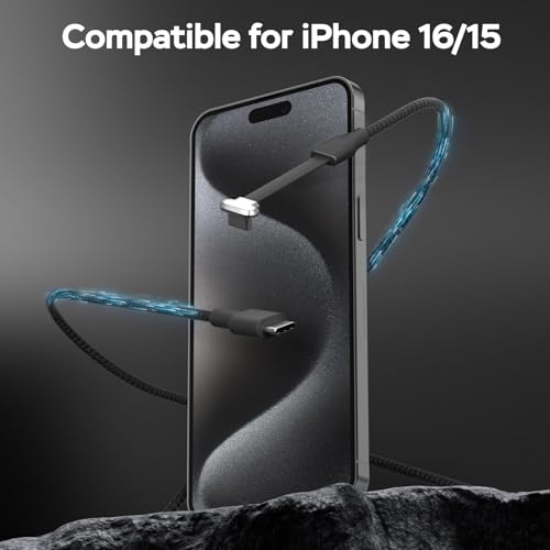 Right Angle USB C Cable 10ft, USB C 90 Degree Cable 60W Fast Charging | Flat USB C Cable, Compatible with Steam Deck, ROG Ally, Samsung S23/S22/S21, iPhone 16/15 Pro/Pro Max, MacBook - size: 10ft