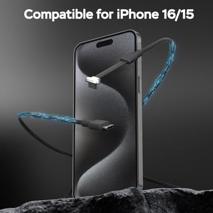 Right Angle USB C Cable 10ft, USB C 90 Degree Cable 60W Fast Charging | Flat USB C Cable, Compatible with Steam Deck, ROG Ally, Samsung S23/S22/S21, iPhone 16/15 Pro/Pro Max, MacBook - size: 10ft