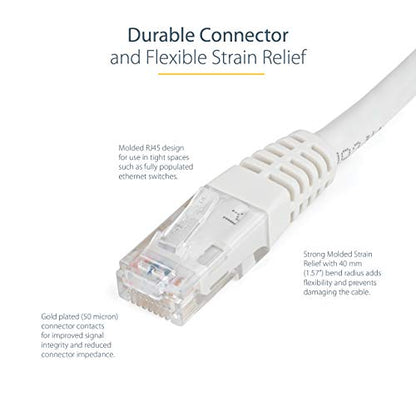 StarTech 1ft CAT6 Ethernet Cable - White CAT 6 Gigabit Ethernet Wire -250Mhz 100W PoE RJ45 UTP Molded Network Patch Cord with Strain Relief (C6PATCH1WH) | 250MHz bandwidth, Gold-plated RJ45, Patch Cable, Ethernet Cord, UTP Molded Network, Strain Relief, 1