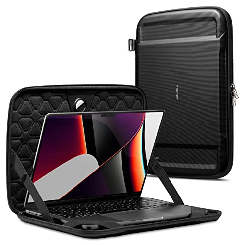 Spigen Rugged Armor Hard Shell Laptop Sleeve Pouch Compatible with 13-inch New MacBook Neo/Air M5 (2026), M4/A3240 2025, M3/A3113, M2/A2681 M1/A2337 A2179 A1932 M2/M1 A2338,13-14 inch laptops - Black - size: 14 Inch