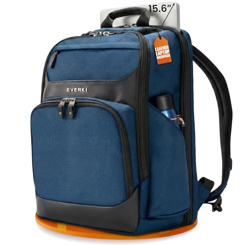 EVERKI Onyx 25L Business Laptop Backpack - Professional Travel Backpack for Men & Women, Laptop Bag with Premium Leather Ballistic & Nylon, Office & Flight Approved, Fits Laptops up to 15.6” - Navy - color: Navy, size: 25 Liters