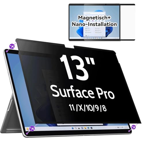 IPROKKO Magnetic Privacy Screen for Microsoft Surface Pro 11/10/9/8/X, Surface Pro Privacy Filter 13 Inch, Anti-Glare Blue Light Laptop Computer Monitor Screen Protector - size: surface 13inch