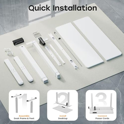 Small Electric Standing Desk, 35" ×20" White Standing Desk, Height Adjustable Compact Sit Stand Workstation with Splice Board, Home Office Desk with 2 Hooks - color: Pearl White, size: 35"