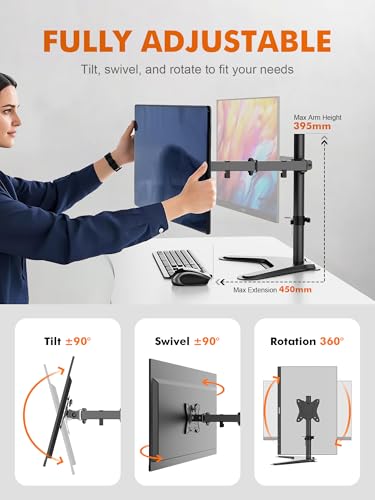 GRIFEMA Support Two Monitors for 13-32'' LED/LCD, Support 2 Monitors | Monitor Arm Height Adjustable, Tilt, Rotate, Rotate, Cable Management, up to 22 lbs, VESA 75/100mm - style: U Base