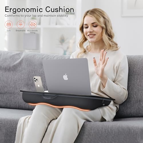 Lap Desk with Cushion, Fits up to 17 inch Laptop, Pillow Designed, Portable Laptop Stand with Tray, Pad & Phone Holder, Home Office for Bed/Couch/Car/Reading/Writing,MillHome (Black) - color: Black