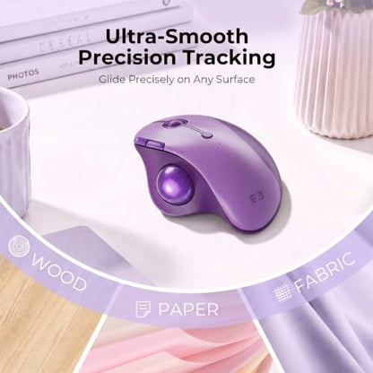 seenda Wireless Trackball Mouse, Ergonomic Bluetooth Rollerball Mice,Purple | USB-C rechargeable, 3-device Bluetooth+2.4G USB, thumb control, 5-level DPI and space-saving comfort for laptop, PC and Mac. - color: Purple