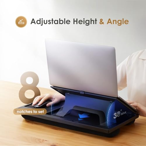 Laptop Lap Desk with 8 Angles – Up to 15.6" Laptop, Black | Built-in mouse pad, phone & pen slots, dual-cushion base, anti-slip design, raises the screen, for home office, bed, sofa - color: Black