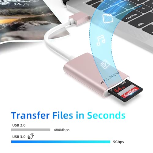 WALNEW USB 3.0 Micro SD Card Reader with Dual Slots, Memory Card Reader | Supports SD/SDXC/SDHC/Micro SDXC/TF/UHS-I, For Mac, Windows, Android, Laptop, Camera - color: PINK