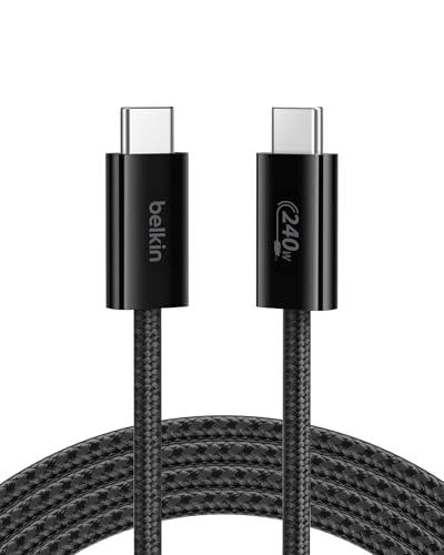 Belkin USB C to USB C 240W Braided Cable 6.6ft Fast iPhone Charger Cord | iPhone 17, Samsung Galaxy S26, Pixel 10, Airpods, iPad, Nintendo Switch 2, MacBook, Steam Deck, Travel, Chromebook, Braided - color: Black, style: 6.6 ft