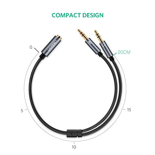 UGREEN Headphone Splitter for Computer 3.5mm Female to 2 Dual 3.5mm Male | Gaming Headset to PC Adapter, Braided Audio Cable, For Laptop with Separate Audio and Mic, Stereo Jack Earphones Port Y Cord