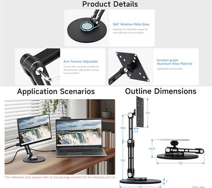 VESA Portable Monitor Stand, Compatible with Monitors Up to 19inch, Supports 50 x 50/75 x 75/100 x 100 (mm) VESA Mounting Holes, Supports Multi-Axis Rotation, Adjustable & Foldable