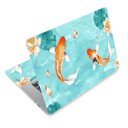 Laptop Skin Sticker Decal for 12 13 13.3 14 15 15.6 in, Universal Vinyl Waterresistant Protector Cover for Notebook PC Netbook, Computer Decor for Women Girls Koi & Lotus Pond - color: Koi & Lotus Pond