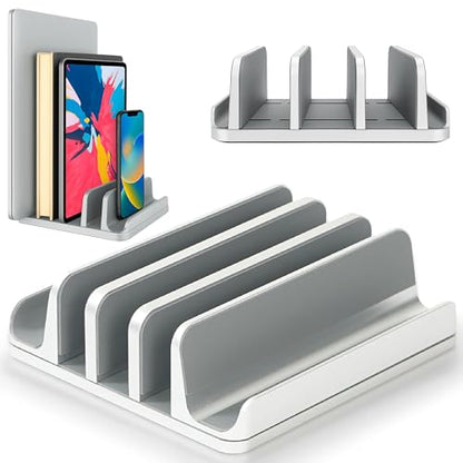 Elestoria 5- Slot Vertical Laptop Stand - Aluminum Laptop Stand Vertical for Desk - Fits MacBook Pro/Air, Surface, Mobiles & Gaming Laptops up to 17.3" - Heavy Duty Laptop Holder for Desk - (Silver) - color: Silver