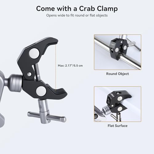 UTEBIT 22" Magic Arm w Clamp Mount, Desk Camera Mount Articulating Friction Boom w Arm 1/4" Thread Adapter, Overhead Desk Phone Mount for Video Light Webcam Microphone Action Camera Content Creators - size: 22 inch