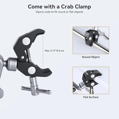 UTEBIT 22" Magic Arm w Clamp Mount, Desk Camera Mount Articulating Friction Boom w Arm 1/4" Thread Adapter, Overhead Desk Phone Mount for Video Light Webcam Microphone Action Camera Content Creators - size: 22 inch