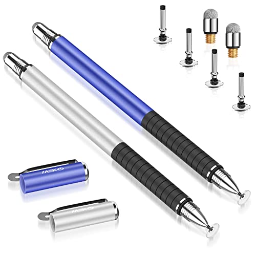 Stylus Pen for Touchscreen, 2-in-1 Universal Fine Stylus | MEKO 1st Gen Stylus, Fiber & Disc Tips, High Precision, Work for iPad iPhone Android All Touch Screens(Blue/Silver) - color: Blue/Silver