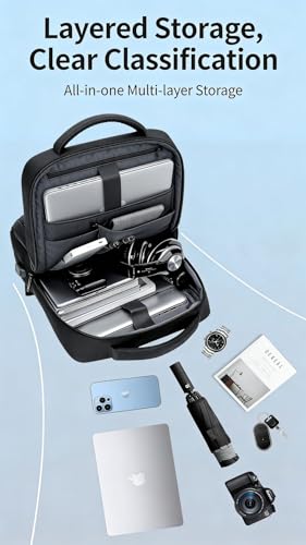 LINGYUE Business Laptop Backpack With USB Charging Port, Waterproof Durable Travel Backback For Men & Women, Anti-Scratch Computer Bag Fits 15.6 Inch, Ideal For Work, And School(Gray)