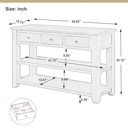 48’’ Modern Farmhouse Wood Entryway Console Table with Storage (Blue) | 3-Tier Sofa Table Behind Couch, 3 Drawers, 2 Open Shelves, Easy Assembly, for Living Room, Foyer, Hallway - color: Blue -1