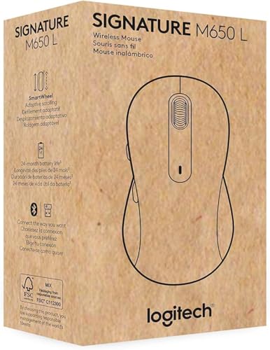 Logitech Signature M650 L Full Size Wireless Mouse Large Sized - Black - color: Black