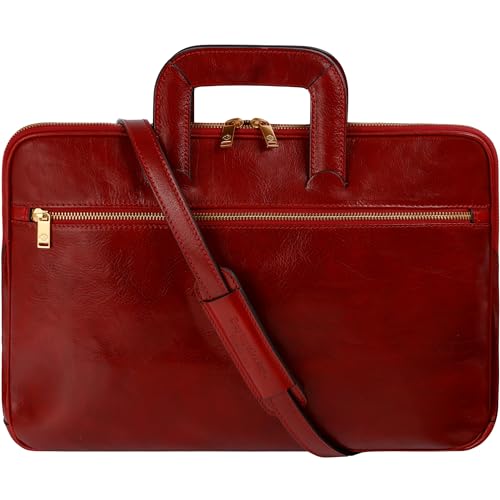 Time Resistance Slim Leather Briefcase - Italian Handmade Leather Computer Bag - Briefcase for Men and Women - Laptop Bag - color: Red