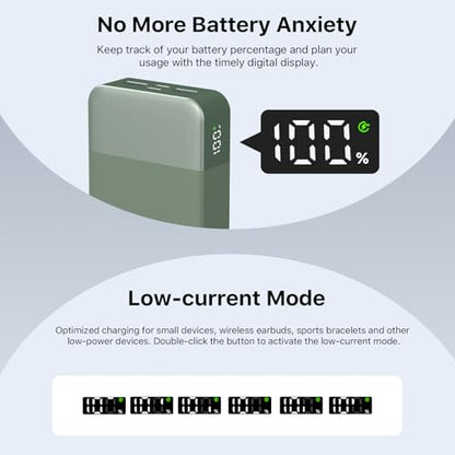 NOBIS Portable Charger,20000mAh Power Bank, 45W Fast Charging，Battery Pack with 2 USB-C (in/Out) & 2 USB-A, Digital Display & Small Current Mode, Compatible with Phone 17 S25 Tablet - color: Green