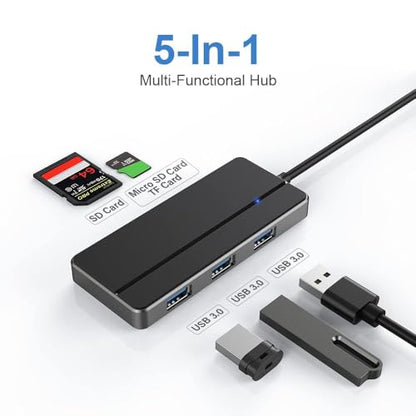 Orlian 5-in-1 USB 3.0 Hub Adapter Hub, with 3 USB 3.0 Ports, SD and microSD Card Reader, USB A to USB C Adapter, for MacBook Pro, iMac, XPS, Surface Pro, S20, S10[Charging NOT Supported]