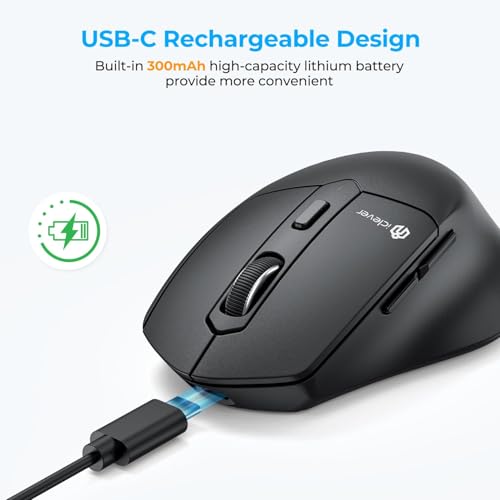 iClever MD360 Bluetooth Mouse for Laptop, Multi-Device Wireless Mouse (Bluetooth & 2.4G) with Mouse Jiggler, Rechargeable, 4 DPI Adjustable, 6 Buttons, Ergonomic, Compatible with Windows, macOS, iPad