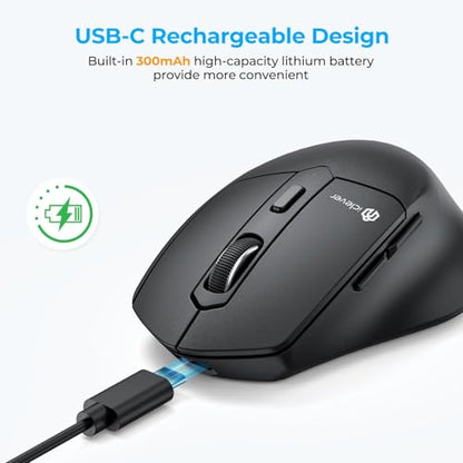 iClever MD360 Bluetooth Mouse for Laptop, Multi-Device Wireless Mouse (Bluetooth & 2.4G) with Mouse Jiggler, Rechargeable, 4 DPI Adjustable, 6 Buttons, Ergonomic, Compatible with Windows, macOS, iPad
