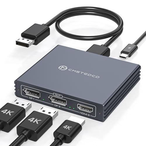 Displayport Splitter 3 Monitors Dual DP with HDMI Adapter 4K60Hz Extended Display 1 in 3 Out Displayport MST Hub for Multiple Monitors Compatible for PC, Graphics Card, Lenovo, HP and More - color: Dark Grey
