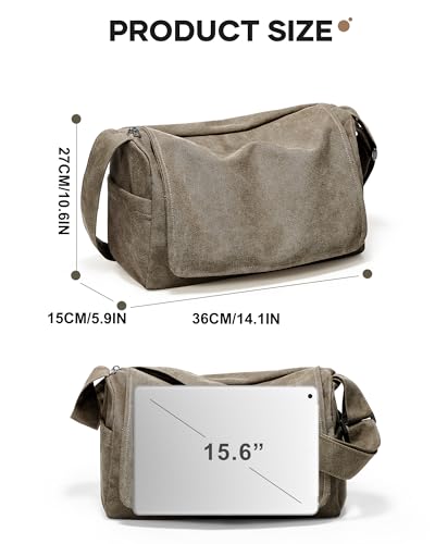 Messenger Bag for Men, Crossbody Bag Aesthetic, Water Resistant Unisex Classic Canvas Shoulder Bag - color: B2-khaki