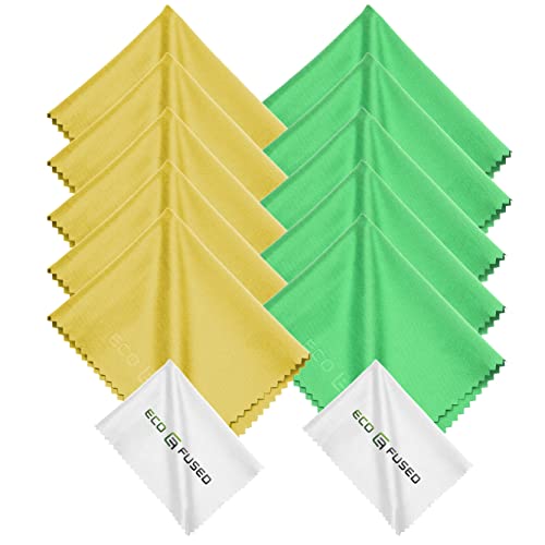 Eco-Fused Microfiber Cleaning Cloths - 12 Pack - Ideal for Cleaning Glasses, Spectacles, Camera Lenses, iPad, Tablets, Smartphones, iPhone, Android Phones, Laptops, LCD Screens - color: Yellow/Green (12 Pack)