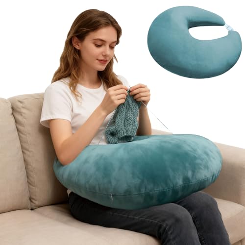 Crochet Pillow for Lap Support, Green | U-Shaped Arm Rest Support, For Bed or Sofa, Gaming, Working, Reading, Laptop, Multi-Purpose - color: Green