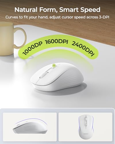 seenda COE200 Wireless Bluetooth Keyboard and Mouse Combo with Wrist Rest | USB/Bluetooth multi-device switching, quiet clicks, full-size ergonomic set for PC, laptop, Mac, and MacBook, White - color: White