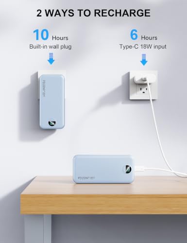 Nusyddy Portable Charger 20000mAh Fast Charging w/Built-in Wall Plug Blue | PD20W Fast Charging, High Capacity, LED Display, Charge 5 Devices at once, TSA Approved, Compatible with iPhone/Samsung - color: Sky Blue