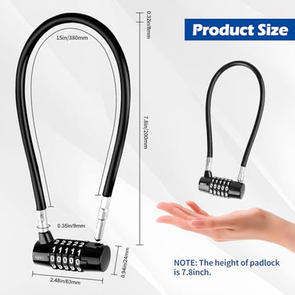 Cable Locks with Combination,Steel Cable Rope Wire 5-Digit Combination Lock with Resettable Code for Bikes, Lockers, File Cabinets, Wardrobes, Small Fences,gate Lock, Pool Padlock. - size: Span 7 in,Cable length15*0.3 in