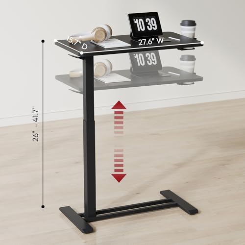 SANODESK Mobile Standing Desk with Hidden Wheels,Pneumatic Laptop Desk Rolling Computer Cart Movable Height Adjustable Small Sit Stand Desk for Home Office(27.6" W x 15.7" D, Black) - color: Black, size: 28x16