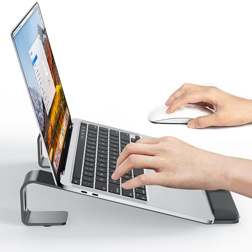 NTMY Laptop Stand for Desk with Wrist Protection Pad, Aluminum Laptop Riser Computer Stand for Laptop, Ergonomic Laptop Stand for MacBook/HP/Dell/Acer/Lenovo 10-17.3'' (Grey) - color: Grey