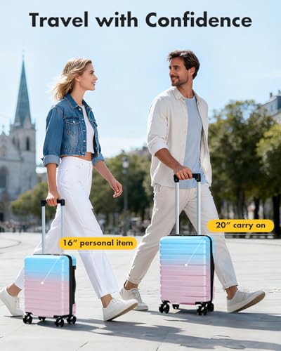 Lekesky 16 Inch Underseat Carry On Luggage Airline Approved, F-Cotton Candy | Durable ABS, Small Underseat Carry-on Luggage with TSA Lock Spinner Wheels, Personal Item Luggage Removable Wheels for Travel - color: F-Cotton Candy, size: 16 Inch