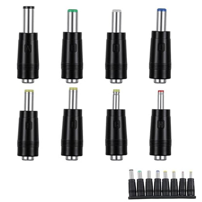 Universal DC Connectors Plug Kit, 8 Connector Tips Kits DC Plug Universal 5.5 x 2.1 mm Female to Male Adapter Tips AC Power Adapters Power Supply Plugs for LED Strip Lights, Laptop