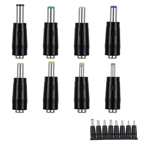 Universal DC Connectors Plug Kit, 8 Connector Tips Kits DC Plug Universal 5.5 x 2.1 mm Female to Male Adapter Tips AC Power Adapters Power Supply Plugs for LED Strip Lights, Laptop