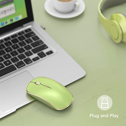 JOYACCESS J 2.4G Slim Wireless Silent Mouse - Portable Wireless Computer Mouse with 5 Adjustable DPI Levels, USB for Desktop, Notebook, MacBook, Chromebook, PC (Light Green) - color: Light Green
