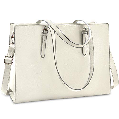 Laptop Bag for Women Waterproof Lightweight Leather 15.6 Inch Computer Tote Bag Business Office Briefcase Large Capacity Handbag Shoulder Bag Professional Office Work Bag Beige | Waterproof Lightweight Leather Large Capacity Work Bag Business Office Brief