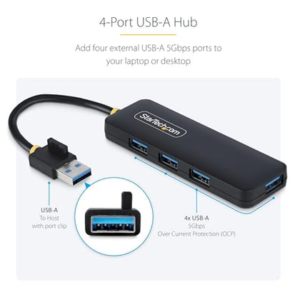 StarTech 4-Port USB-A Hub 5Gbps with 5in/13cm Cable, iMac (H5A4A-USB-HUB) | USB 3.0 data transfer, USB Powered, Travel mini, Portable multi-port splitter, Windows PC, MacBook, Chromebook, Surface - size: 0.4 ft, style: USB-A
