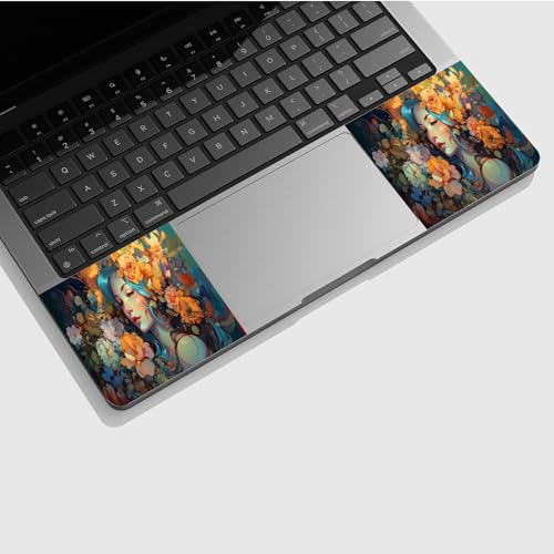 Universal Laptop Skin Sticker with 2 Wrist Pad Skins, Waterproof Scratch Resistant Vinyl Laptop Cover Decal, Cut to Fit for 11–15.6 Inch MacBook HP Dell Lenovo, Art Girl Flower - color: Art Girl Flower