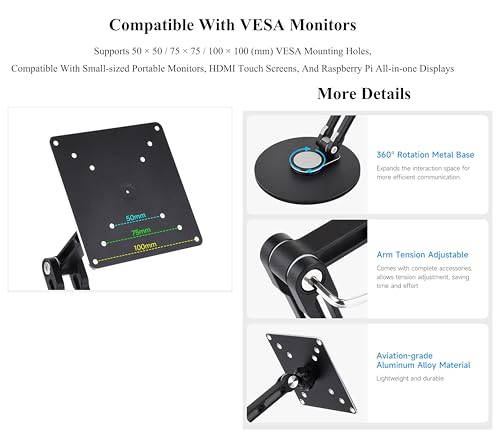 VESA Monitor Stand, Compatible with Up to 19inch Monitors, Supports 50 x 50/75 x 75/100 x 100 (mm) VESA Mounting Holes,Supports Multi-axis Rotation, Portable Adjustable Foldable