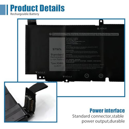 XG4K6 Laptop Battery for Dell XPS 17 9700 9710 9720 9730 Precision 5750 5760 5770 Series P92F P92F001 P92F002 P92F003 01RR3 001RR3 F8CPG 0F8CPG 5XJ6R KVPMY 0YY3V 01AV407 01AV408 11.4V 97Wh - size: 12.98*3.17*0.32 inch XG4K6