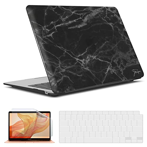 IBENZER Compatible with New MacBook Air 13 inch case 2022 2021 2020 M1 A2337 A2179 A1932, Hard Shell Case&Keyboard Cover&Screen Film for Mac Air 13 with Touch ID (2018-2022), Black Marble, AT13-BKMB+2 - color: Black Marble