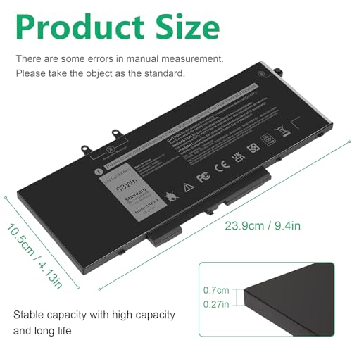 ASUNCELL 68Wh 3HWPP Laptop Battery Replacement for Dell Latitude 5401 5410 5411 5501 5510 5511 Precision 3541 3551 Inspiron 7706 2-in-1, 17 7500/7506 2-in-1 Black 10X1J N2NLL 1VY7F 451-BCMN 15.2V - size: 3HWPP 10.83 * 5.12 * 0.73 in