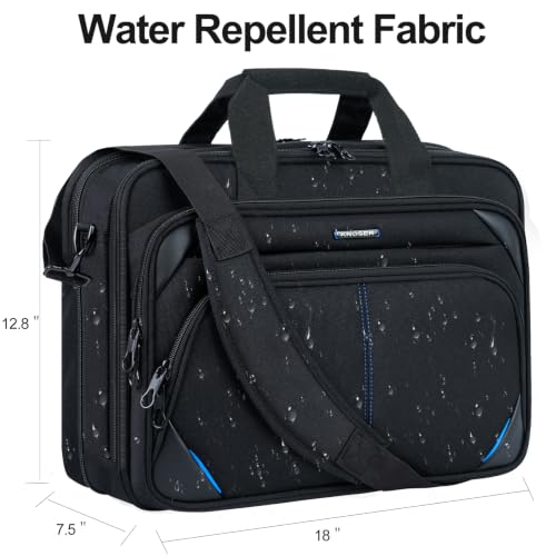 KROSER Laptop Bag 17.3 Inch Premium Laptop Briefcase, Expandable Water Repellent Laptop Shoulder Messenger Bag Durable Computer Case for Business/Travel/Men/Women (Black/Blue) - color: Black/Blue, size: 17.3 INCH